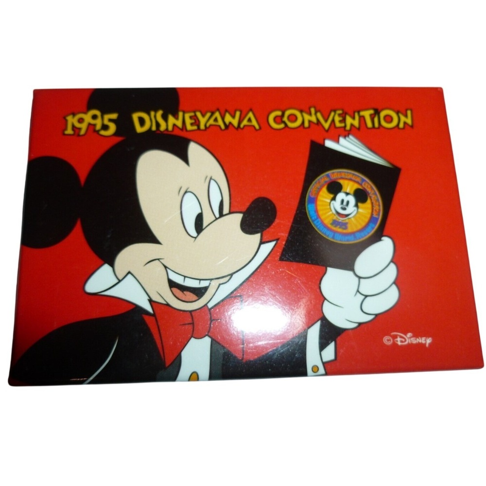 Disney 1995 Disneyana Convention Mickey Mouse Rectangular Pin Button Red Vintage
